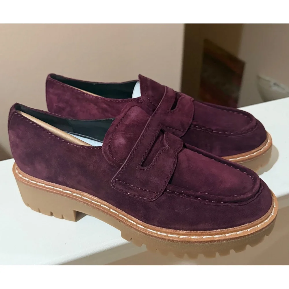 Marc Fisher LTD Norton Lug Sole NEW Loafer Burgundy Suede Preppy Women's 9